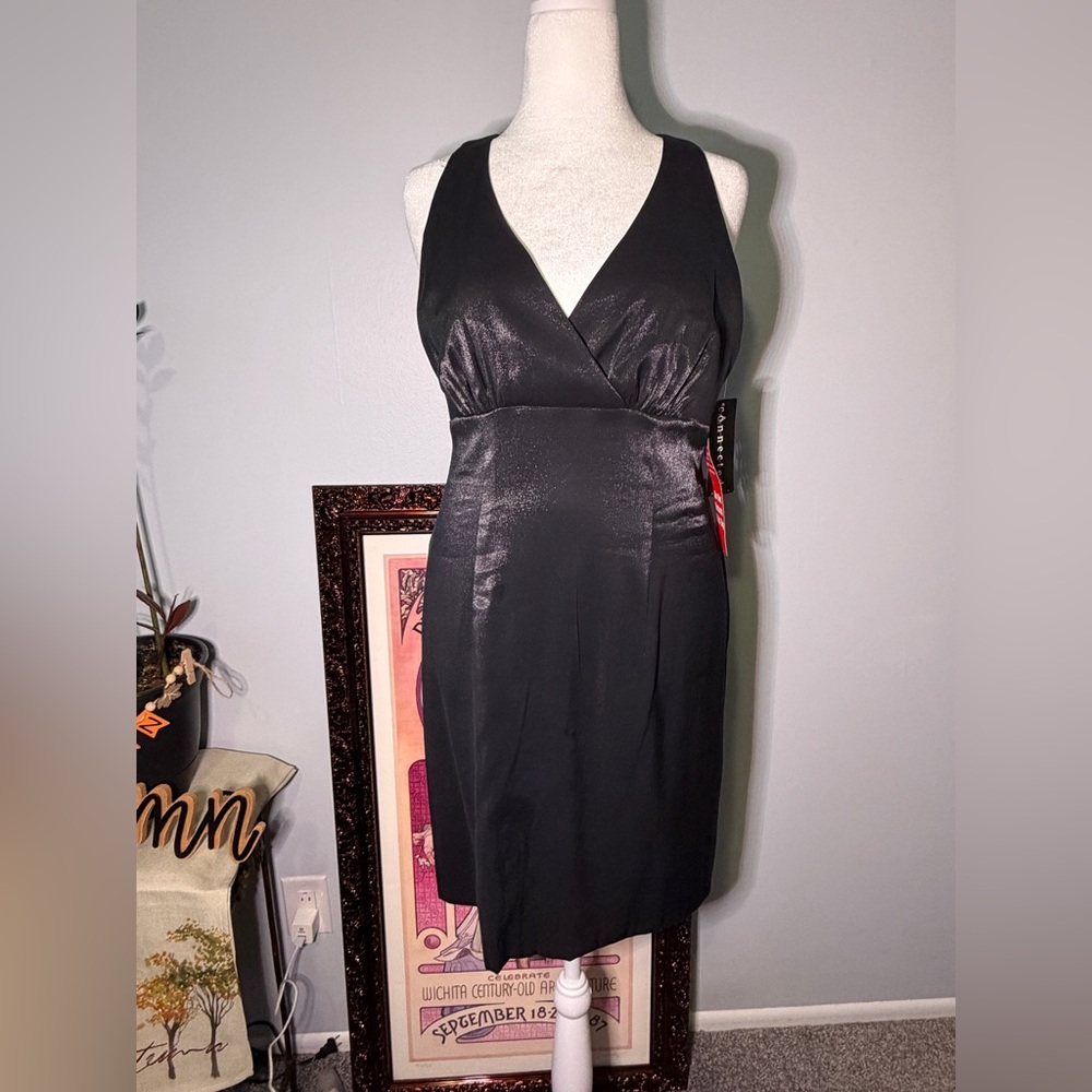 Connected Apparel Black Keyhole Back Shimmer Dress 14P NWT
